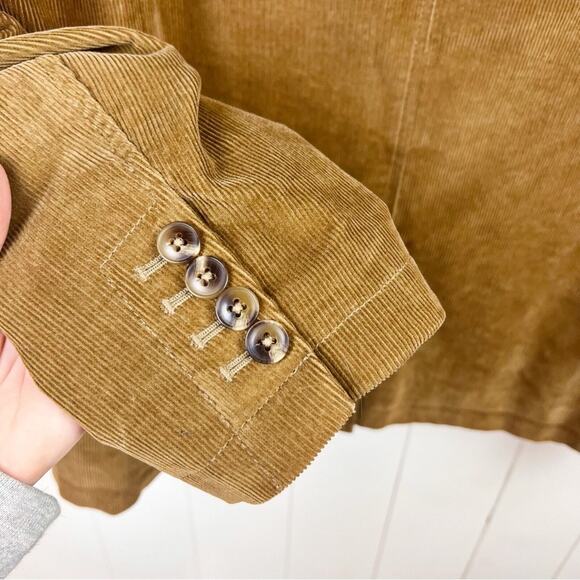 LL Bean Blazer Mens 40R Camel Corduroy Flannel Plaid Lined Button Up Jacket - Picture 7 of 13